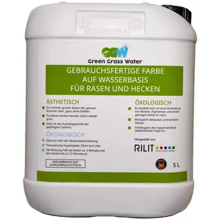 Rilit GreenGrass Water Rasen Farbe natürlich grün zum sprühen bei Trockenheit und braunen Flecken Made in Germany; 5 Liter Kanister