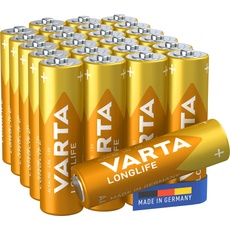 VARTA Batterien AA, 24 Stück, Longlife, Alkaline, 1,5V, ideal für Fernbedienungen, Wecker, Radios, Made in Germany