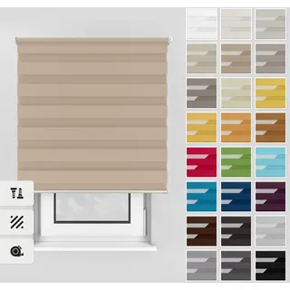 Estika Doppelrollo mit Bohren 160x150 cm Farbe: Sandstrand, Rollo Deckenmontage und Wandmontage Fenster rollos für innen, Jalousien Fenster, Tür Rollo