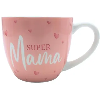 XXL Trinkbecher - Maxi - Kaffeebecher - Tassengeschenk Mama, Kaffeetasse,Tasse aus Porzellan, Motiv: Super Mama in rosa, Größe H/Ø: 9,2 x 10,5 cm, Fassungsvermögen 400 ml, Spülmaschinengeeignet.