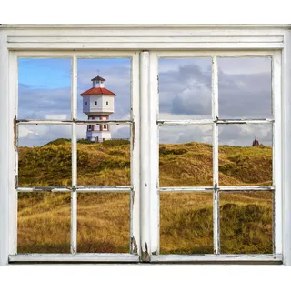 Queence Wandsticker »Leuchtturm« Wandsticker, Wandbild, selbstklebend, Leuchtturm, 3D, Fenster, braun