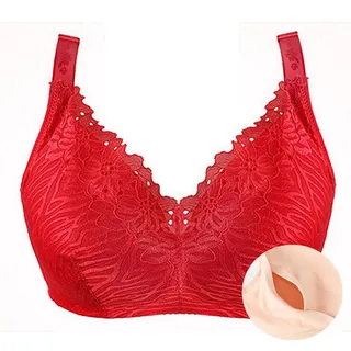 XWSM Baumwoll Prothese Taschen-Post-OP-BH für Frauen Mittleren Alters - Mastektomie Schlaf Yoga Alltags Oberteil Unterwäsche Büstenhalter (Rot, 80/36B)