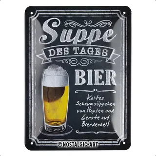 Nostalgic Art Nostalgic-Art Retro Blechschild, 15 x 20 cm, Suppe des Tages – Geschenk-Idee als Bar-Zubehör, aus Metall, Vintage Design mit Spruch, Blechschilder Sprüche, Bier-Deko