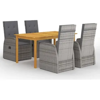 Gartenmöbel-Set 5-tlg. Grau für 4 Personen mit verstellbarer Rückenlehne - Grau
