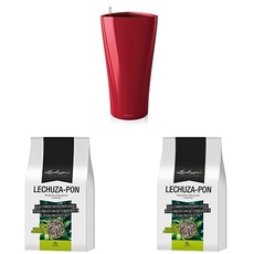 Lechuza Delta Premium 30, Scarlet Rot Hochglanz, Hochwertiger Kunststoff+PON 3L Pflanzsubstrat, Neutral+PON 6L Pflanzsubstrat, Neutral