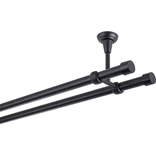 Gardinenstange Schwarz Matt stabile Vorhangstange 19 mm mit Endstück Kappe einfache Montage, Montageort: Decke, 2-läufig, 360 cm - Schwarz