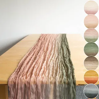 Halbach Seidenbänder Multicolor Tischläufer | Breite: 70 cm Länge: 300 cm | Tischtuch mit Farbverlauf, schmale Tischdecke in Baumwoll-Optik für Hochzeiten, Farbe: dunkelrosa/Hellrosa/salbeigrün