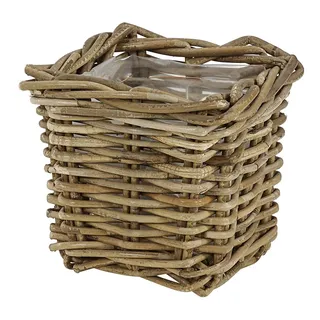 Dehner Rattan Pflanztopf, ca. 27 x 27 x 25 cm, Rattangeflecht, grau/braun