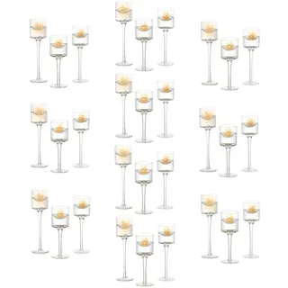 Romadedi Teelichthalter Glas Kerzenständer kerzenhalter - Elegantes kerzenglas Hoch für Teelichter Stumpenkerzen teelichthalter für tischdeko esstisch Hochzeit Party 30 Stück / 10 Set, 20/23/26cm