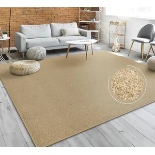 Paco Home & Teppich Für Wohnzimmer Einfarbig Kurzflor, Schlicht Und Modern gold Beige 80x150 cm