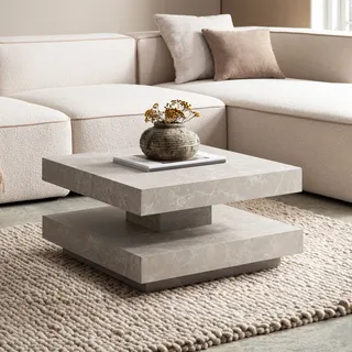 FineBuy Couchtisch 60x60x34 cm Beige Sofatisch Modern Design Wohnzimmertisch mit Stauraum Quadratisch Loungetisch Klein Kaffeetisch - Beige