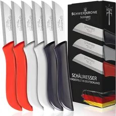 6er Set Gemüsemesser scharf/Küchenmesser/Schälmesser/Obstmesser klein/Fischmesser Elegance Serie rot/grau/weiß Solingen Germany (bunt-grau-weiß-rot)