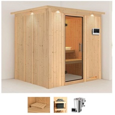 Bild Sauna »Dima«, (Set), 3,6-kW-Bio-Plug & Play Ofen mit externer Steuerung beige