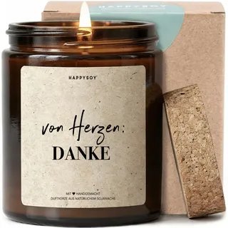 Von Herzen Danke - Duftkerze mit Spruch als Geschenk zum Dankeschön, liebevolle Aufmerksamkeit für Freundin, Kollegin, Mama, Kerze im Glas mit blumigem Duft