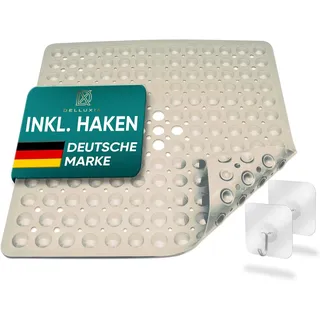 Delluxia Duschmatte rutschfest 53x53 cm, INKL. 2 Haken | Antirutschmatte Dusche Badematte schimmelresistent & maschinenwaschbar | Duscheinlage rutschfest, BPA frei & latexfrei | Beige