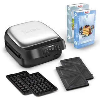 Tefal Snack Collection Precision Sandwich- und Waffeleisen, 3 voreingestellte Programme, digitaler Bildschirm mit Timer, Antihaftbeschichtung, platzsparendes Design, Silber/Schwarz, SW872BF0