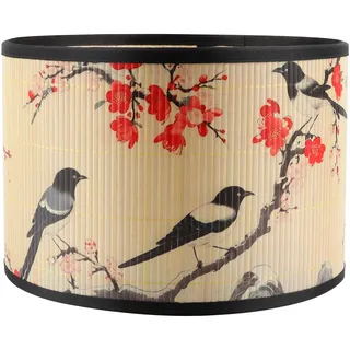 Bambus-Lampenschirm Trommelform mit Blumendruck - Leichter Klickverschluss für Tischlampe, Schlafzimmer & Wohnzimmer - Mittelgroß (Durchmesser 30cm) (TYP B)