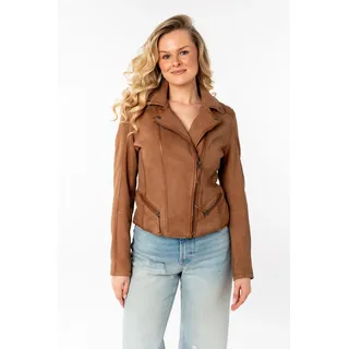 Lederjacke MAURITIUS "MWAmita OT", Damen, Gr. S, braun (cognac), Obermaterial: 100% Schafsleder. Futter: 100% Baumwolle. Ärmelfutter: 100% Polyester, unifarben, figurbetont taillenlang, Jacken Lederjacke, mit asymmetrischem Reißverschluss