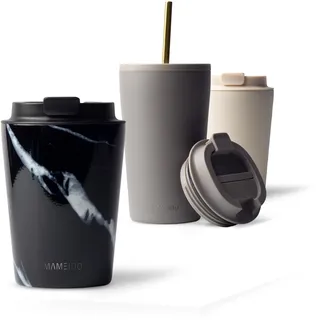 MAMEIDO Thermobecher 350 ml, dichter Kaffeebecher to go aus Edelstahl doppelwandig isoliert, auslaufsicher, Coffee to go Becher warmhaltend (Black Marble)