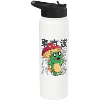 Kawaii Frosch hält Pilz japanische ästhetische Teenager Anime Stainless Steel Insulated Water Bottle