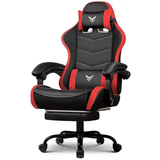 GTPLAYER Gaming Stuhl Bürostuhl Ergonomischer, Gaming Chair mit Fußstütze, verstellbare Kopfstütze und Lendenwirbelstütze, Gaming Sessel, Rot - Rot