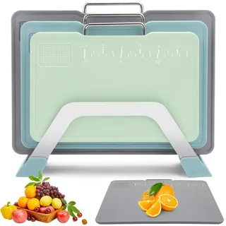 Schneidebretter Kunststoff Set mit Ständer 8mm GIOVARA 3 Stück Schneidebrett Set, Schneidebretter Kunststoff Küche für Fleisch, Küchen Schneidebrett Brettchen Spülmaschinenfest,29.4 * 24.5cm (Blau)