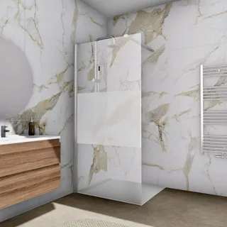 Walk In Dusche Begehbare Duschwand Glas Duschabtrennung Duschtrennwand Glastrennwand Glaswand mit NANO-Beschichtung - Weiß