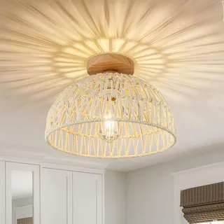 YLTLINK Elegant Rattanlampe Hängeleuchte Schlafzimmer - Skandinavische Deckenleuchte E27 & Beige Boho Ceiling Lamp Geeignet für Schlafzimmer, Schreibtime, Kinderzimmer usw