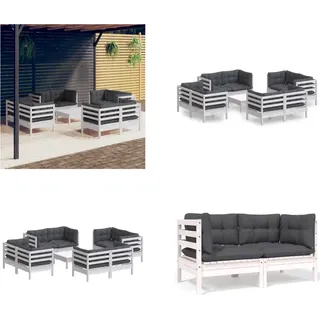 vidaXL 9 tlg. Garten Lounge Set mit Anthrazit Kissen Kiefernholz - Garten-Lounge-Set - Garten-Lounge-Sets - Lounge-Set - Lounge-Sets - Weiß