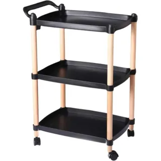 Servierwagen/Küchenwagen - Rollwagen - Schmal - 3 Ebenen - Holz - Mit Griff - Rollen mit Bremse - Schwarz - Schwarz