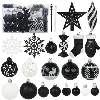 Miaikoe 135 Pcs Weihnachtskugel Ornamente Set, bruchsichere Kunststoff Verschiedene vorgebundene Weihnachtskugeln für Weihnachtsbaum Hängende Dekorationen Festival Party Feiertag Dekor (schwarz)