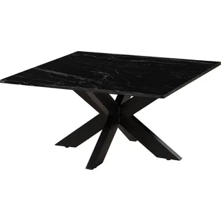 MASSIVMOEBEL24.DE Couchtisch quadratisch 90x90x45 Marmor schwarz / Kreuzgestell Eisen schwarz BARCELONA #416 - Schwarz