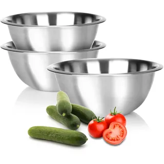 com-four® 3x Rührschüssel aus Edelstahl - multifunktionale Küchenschüssel - silberfarbene Metallschüssel - praktische Schale zum Servieren und Anrichten (3 Stück - Ø 24cm)