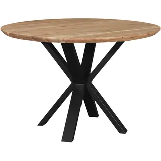 Runder Esszimmertisch Akazie naturfarben Schweizer Kante 120 cm Spider-Gestell schwarz KIMBERLY - Naturbelassen