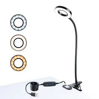 CeSunlight Klemmleuchte, 10W, 90 CRI, 800 Lumen, Klemmleuchte Schreibtisch, LED Leselampe, Warmlicht, Tageslicht und Weißlicht 3 Farben, 10 dimmbare Beleuchtungsmodi