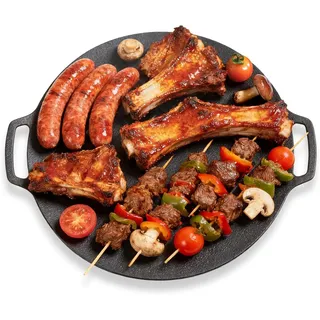 Buachois Grillpfanne, 25 cm/9,8 Zoll Koreanische Grillplatte, Antihaftbeschichtung 6 Schichten Outdoor Runde BBQ Pfanne mit Doppelgriff Feuerpfanne für Grill Gasherd Drinnen Draußen Camping Party