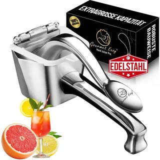 Gourmet Easy Zitronenpresse & Limettenpresse aus 304 Edelstahl, manuell | Premium Fruchtpresse & Orangenpresse für müheloses Pressen, ergonomischer Griff, Saftpresse & Obst-Handpresse, 5 Jahre Ersatz