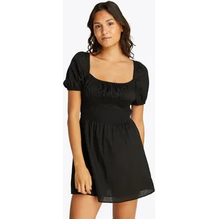 Babydollkleid TOMMY JEANS "TJW COTTON VOILE MINI DRESS EXT", Damen, Gr. XS (34), N-Gr, schwarz, Web, Obermaterial: 100% Baumwolle, unifarben, ausgestellt mini, eckiger Ausschnitt, Puffärmel elastischer Bund, Kleider Babydollkleid, in Mini-Länge, mit Raffungen