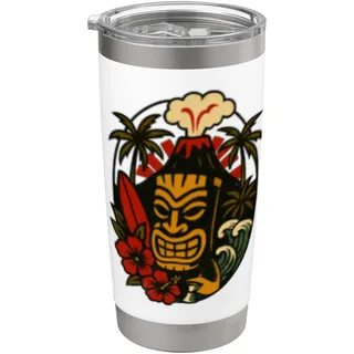 Volcano Tiki Man | Traditionelles Tattoo Flash Doppelwandiger Edelstahl-Thermobecher
