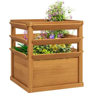 Outsunny Hochbeet Pflanzkasten mit Rankgitter offene Boden, Spalier Pflanzkübel Blumenkasten Holz, für Garten Balkon, Blumen - Braun