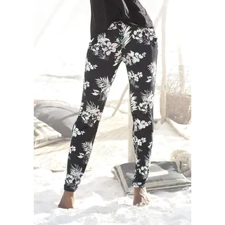 Strandhose LASCANA, Damen, Gr. 38, N-Gr, bunt (bedruckt), Jersey, Obermaterial: 100% Viskose, bedruckt, figurumspielend lang, Hosen Strandhose, mit tropischem Druck und Taschen, Jerseyhose, Sommerhose, Topseller