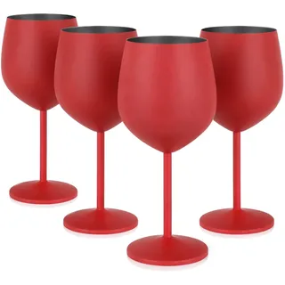Livole Rotweingläser Set, 18Oz 550ml Weingläser aus Edelstahl, Champagner Gläser, Pokale Groß Bauchig, Cocktailgläser mit Stiel, Wine Glass Set für Cocktails, Rotwein, Rot (4er Pack)