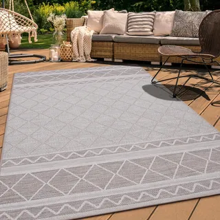 Outdoor Teppich Flachgewebe modern Boho Ethno wetterfest Außenbereich Grösse 80 cm Rund - Beige