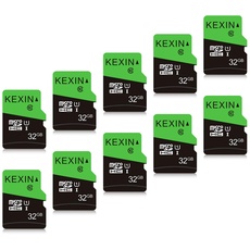 KEXIN Micro SD Karte 32GB 10er Pack, Speicherkarte Micro SD mit SD Adapter, UHS-I, U1, C10, MicroSDHC Memory Card, 10 Stück SD Karte 32 GB für Kameras Handy Tablet Android