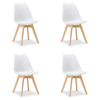 Küchenstuhl 4er Set Weiß Schalenstuhl Kunststoff Holzbeine Esszimmerstuhl Skandinavisch - Weiß