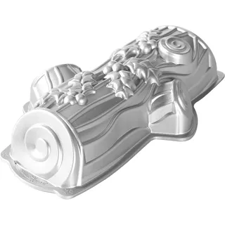 Nordic Ware Bûche de Noël Backform, Aluminiumguss-Kuchenform für Weihnachtskuchen, Langlebige Antihaft-Brotbackform, Farbe: Silber