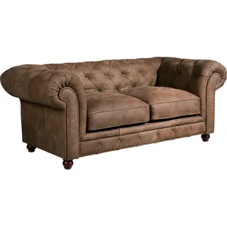 Max Winzer Max Winzer® Chesterfield-Sofa »Old England«, 2-Sitzer Ledersofa mit Knopfheftung & Ziernägeln, Breite 192 cm, braun