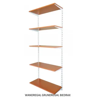 Biedrax Wandregal - Grundregal 20 x 80 x 200 cm, Farbe weiss - 5 Fachboden Kirsche