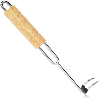COM-FOUR® BBQ-Grillhaken, Premium-Grillbesteck, Fleischwenderhaken mit Holzgriff und Pigtail-Haken, hochwertige Wendeklaue zum Wenden großer Fleischstücke (01 Stück - Grillhaken)
