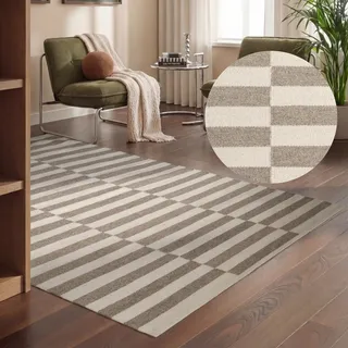 HANSE Home Wollteppich "Vika, schwarz-weiss" rechteckig 5 mm Höhe Handgewebt, Wolle, Natur, Läufer, Wohnzimmer, Schlafzimmer, Streifen, grau, weiß